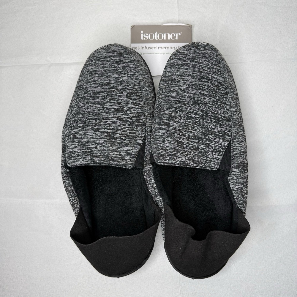 New Isotoner Gel Infused Memory Foam Slippers Black Mens XXL 13-14
